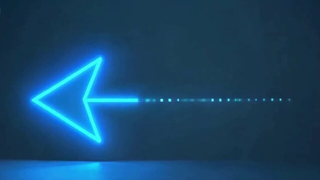 A glowing blue neon arrow pointing right with a dotted trail on a dark background, symbolizing direction and progress. turn back video	
