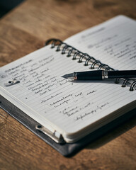 Fototapeta premium Inspirational Writing and Planning with a Notebook and Pen on a Wooden Workspace