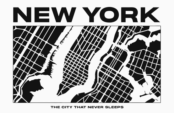 USA, US, U.S, United States - New York City Map Art &ndash; Minimalist Black and White Manhattan Street Grid Poster of the City That Never Sleeps
