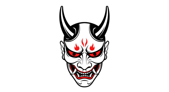 Traditional Japanese Hannya Demon Mask Illustration.