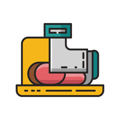 Retro style instant camera with colorful design and lens sitting on a yellow surface in a playful vibrant setting