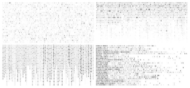 Abstract monochrome code and data background set. Vector digital lines and vertical streams collection. Software and programming. Network system, interface and technology design layout