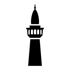 Obraz premium Minaret silhouette icon representing Islamic architecture and mosque tower in minimalist black vector style