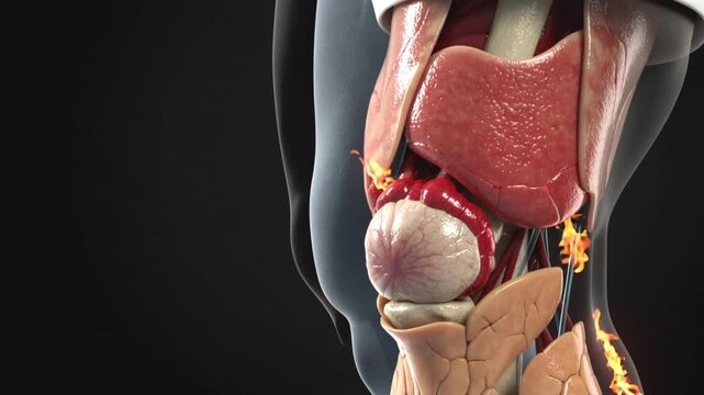 Detailed 3D medical illustration of human torso anatomy focusing on internal organs and systems