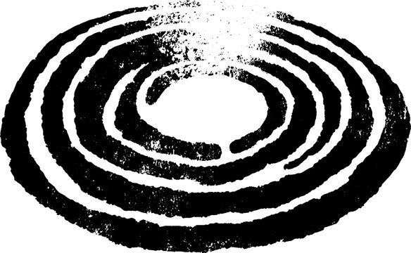 Abstract circular maze design in high contrast black and white ink for artistic projects