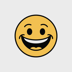 Smiling yellow emoji face expressing joy and happiness with wide open eyes and a broad grin