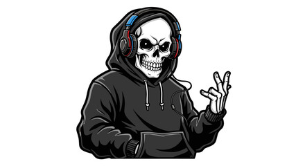 Illustration of Skeleton Wearing Hoodie and Headphones.