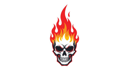 Flaming Skull with Fiery Hair Illustration.