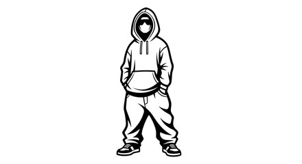 Man Wearing Hoodie and Mask Standing.