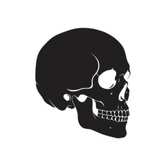 Black Human Skull Silhouette Profile View.