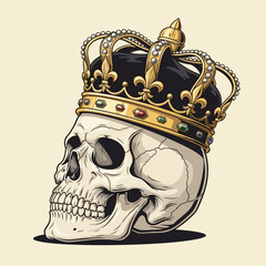 Skull Wearing Golden Crown Illustration.