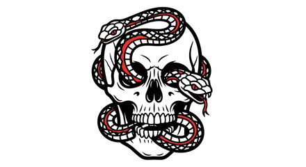 Skull with Snake Tattoo Design Illustration.