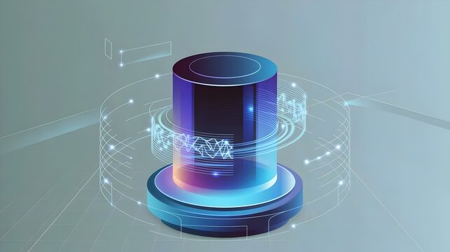 Radiant blue data engine with floating nodes &ndash; Ideal for high-tech branding, cloud computing, or digital transformation.