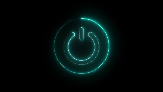 Neon power reset button sign animation Neon glowing power button icon animated. Neon power reset button sign animation Neon power button icon animated black background ,4k video .