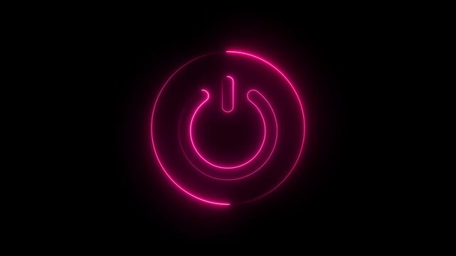 Neon power reset button sign animation Neon glowing power button icon animated. Neon power reset button sign animation Neon power button icon animated black background ,4k video .