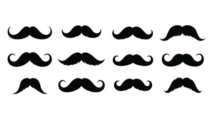 Collection of various mustache designs presented as a dark silhouette