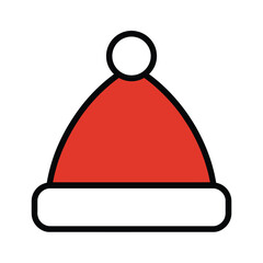 Red and white santa hat with a fluffy white trim and round pompom on top isolated on a clean white background