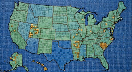 Fototapeta premium A colorful map of the United States displays various regions and states.