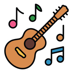 Acoustic guitar with colorful musical notes floating around symbolizing melody harmony and the joy of playing music in a vibrant creative and artistic composition perfect