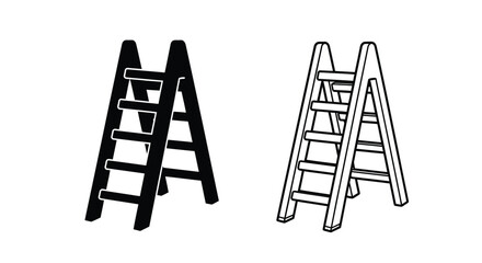 Two ladders one filled and one outlined shown in a stark contrast silhouette © momotaj
