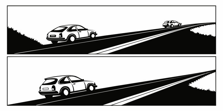 Two cars navigating a steep hill with caution and control Vector