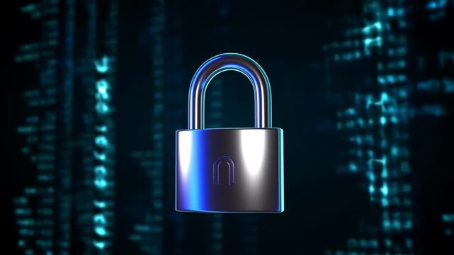 Secure digital locks on cyber background with dynamic lighting and motion