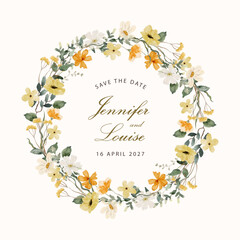 yellow white floral watercolor wreath