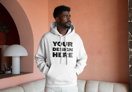 Mockup Of Man Wearing Customized Hoodie, Hands In Pockets