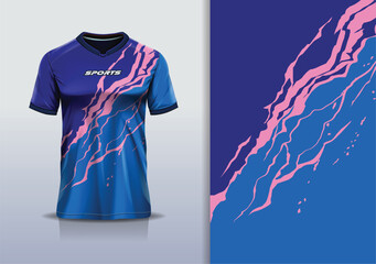 Fototapeta premium T-shirt mockup abstract texture grunge sport jersey design for football, soccer, racing, esports, running, pink blue navy color