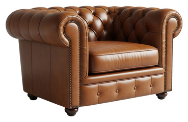 Brown leather chesterfield armchair png tufted buttons png nailhead trim png furniture png low resolution png transparent background image
