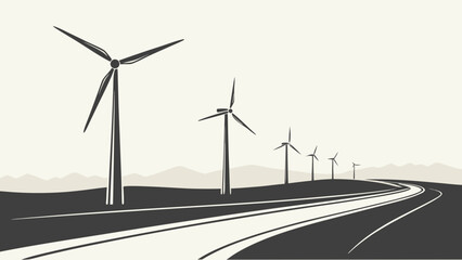 Wind turbines standing tall on a hillside against a cloudy sky Vector © Maisa