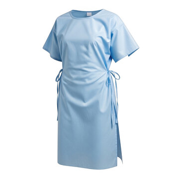 A blue medical scrubs top on a white background