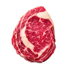 Obraz premium Freshly Cut Ribeye Steak with Rich Marbling on White Background for Culinary and Food Photography