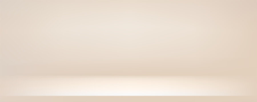 Studio background with small step. Light neutral warm colors wall product room. Minimal pastel peach beige table scene. Empty desk stage for cosmetic presentation. Vector cream gradient illustration.
