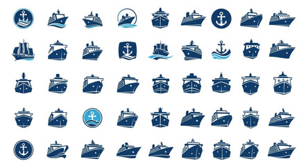 Collection of various blue ship illustrations, perfect for nautical themes and maritime designs. © Mungin