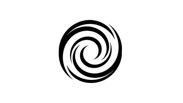 Black Swirls Abstract Vortex Symbol on White Background