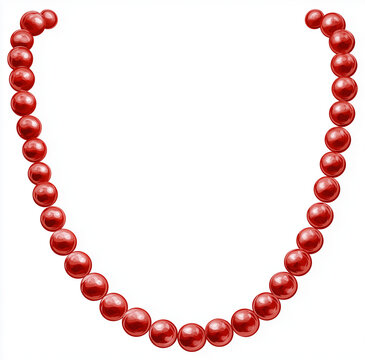 A string of vibrant red beads on a white background