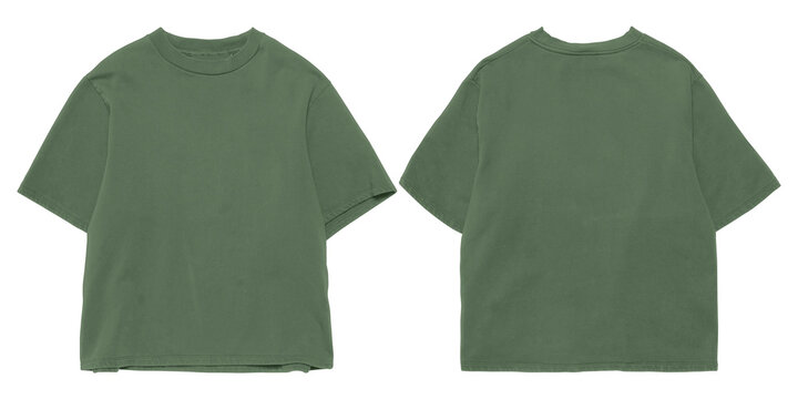 Boxy oversized olive green t-shirt mockup bundle, front and back view, t-shirt mock up for clothing, apparel, fashion, etc.