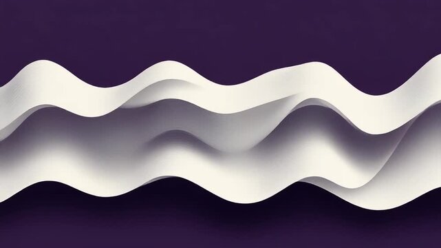 Abstract flowing white waves cascading on dark purple background. Graphic design, modern, clean, simple