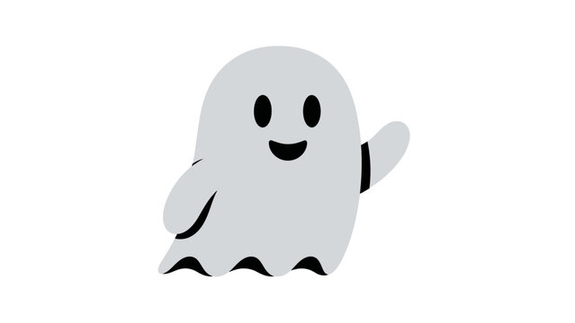 Cute cartoon ghost waving hello, friendly character for Halloween and spooky themes