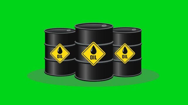 Three oil barrels animated, Green Background 4K resolution