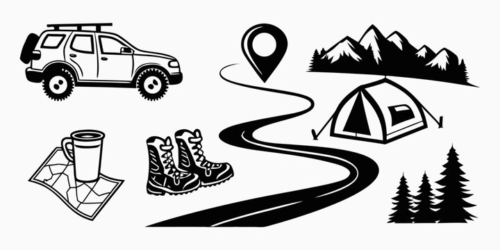 Outdoor adventure with camping, hiking, and nature exploration Vector