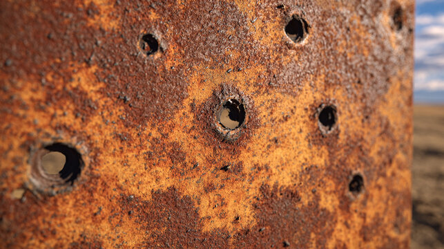 Rusted Metal Surface with Bullet Holes and Corrosion Texture