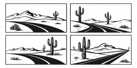A series of four desert landscapes with cacti and varying sunlight angles Vector © Jahid