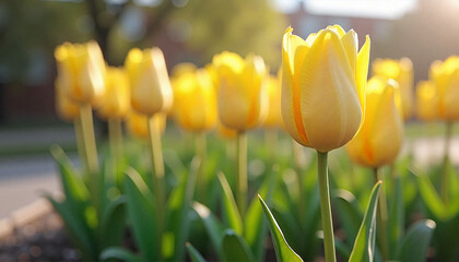 Sunny Yellow Tulips in Bloom &ndash; March 8 International Women&rsquo;s Day Spring Background