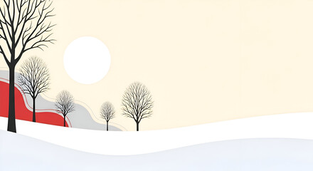 Winter Landscape with Bare Trees, Snow, and a Pale Sun - A Serene Scene.