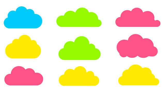 Set of Colorful Cloud Shapes on White Background