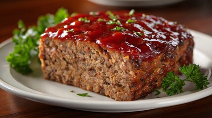 Meatloaf portion photographed square format, centered composition, stock versatility