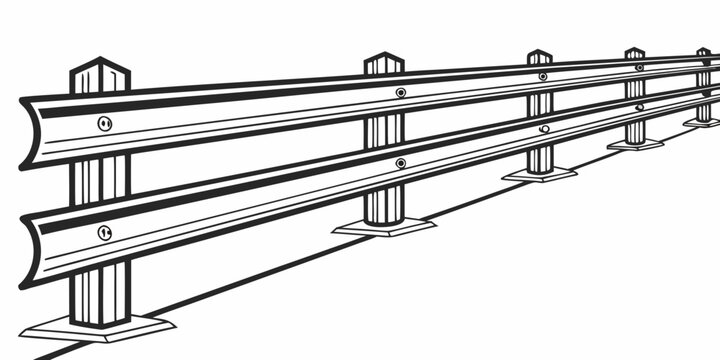 Three parallel metal beams supported by concrete pillars against a white background Vector