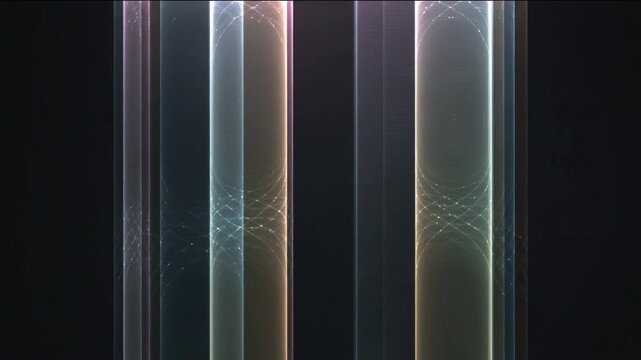 Abstract vertical glowing light columns with intricate patterns background